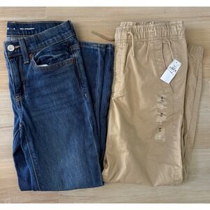 Gap & Old Navy Kids Pants Bundle Size 8 Blue Tan Jeans Joggers 90s Straight
